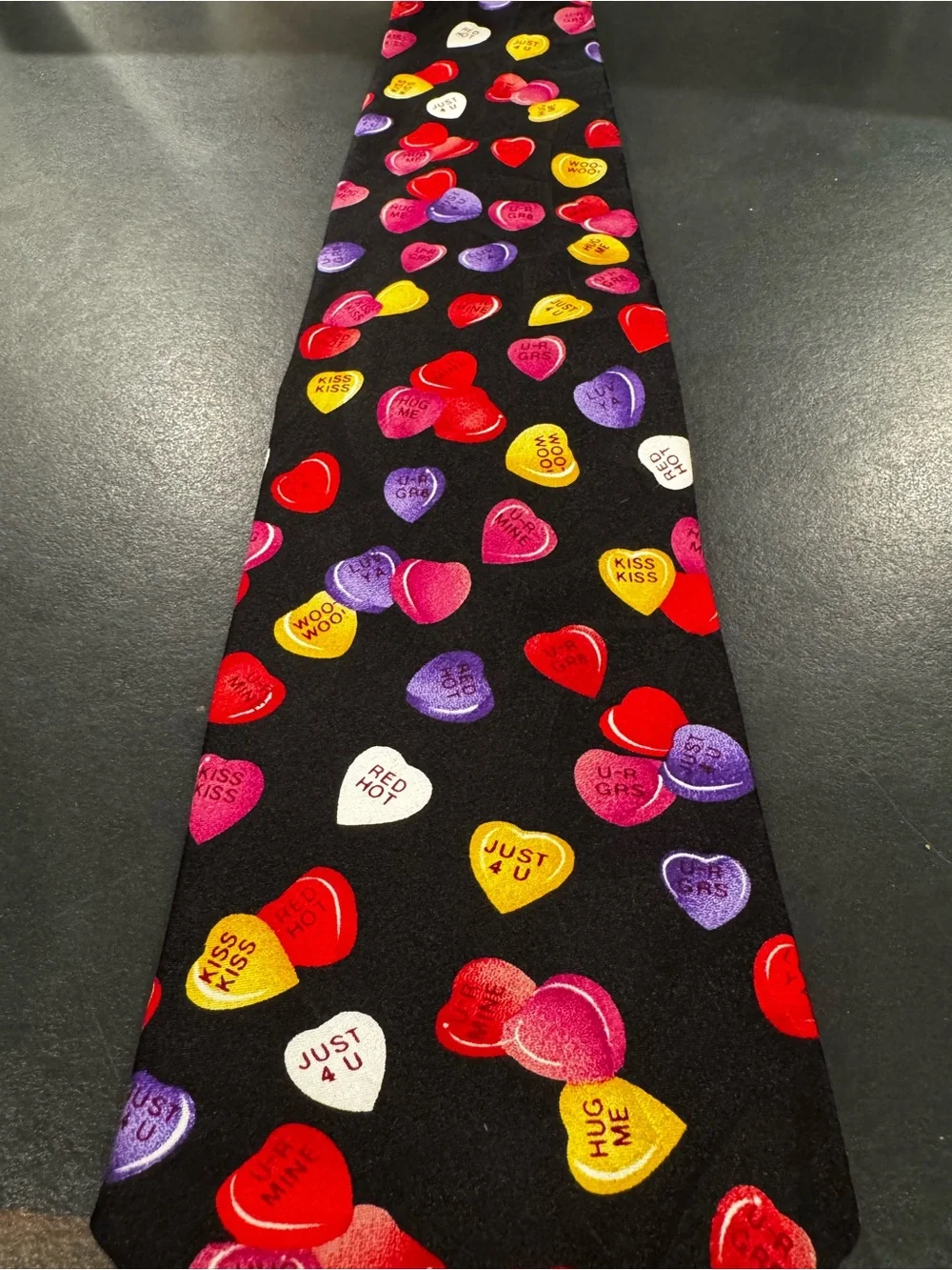 Hallmark Black Tie with Red, Pink, Purple, Yellow & White Conversation Hearts